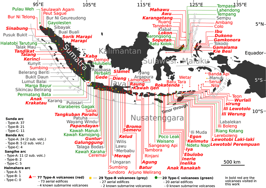 mapa volcanes de indonesia